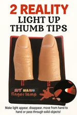 2 REALITY LIGHT UP THUMB TIPS Magic Trick Red LED Fake Fingers Appearing In Air