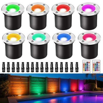 8Pack RGB Low Voltage Landscape Lighting 3W LED 12V Outdoor Inground Lights W...