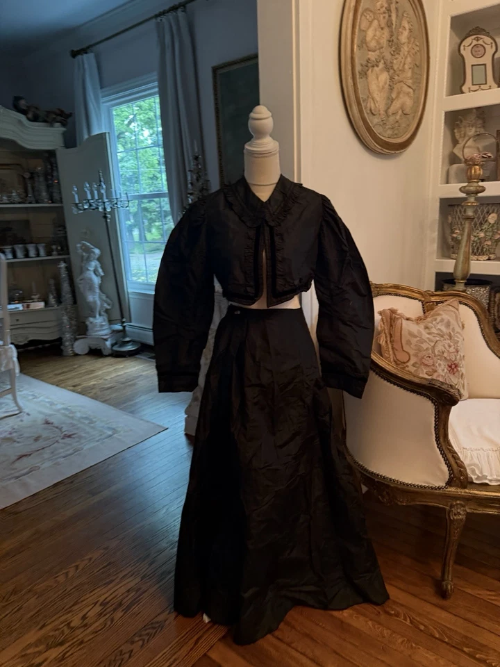 Antique Victorian Edwardian Skirt Dress Shirt Black Mourning Clothing Women Vtg - Image 3 of 4