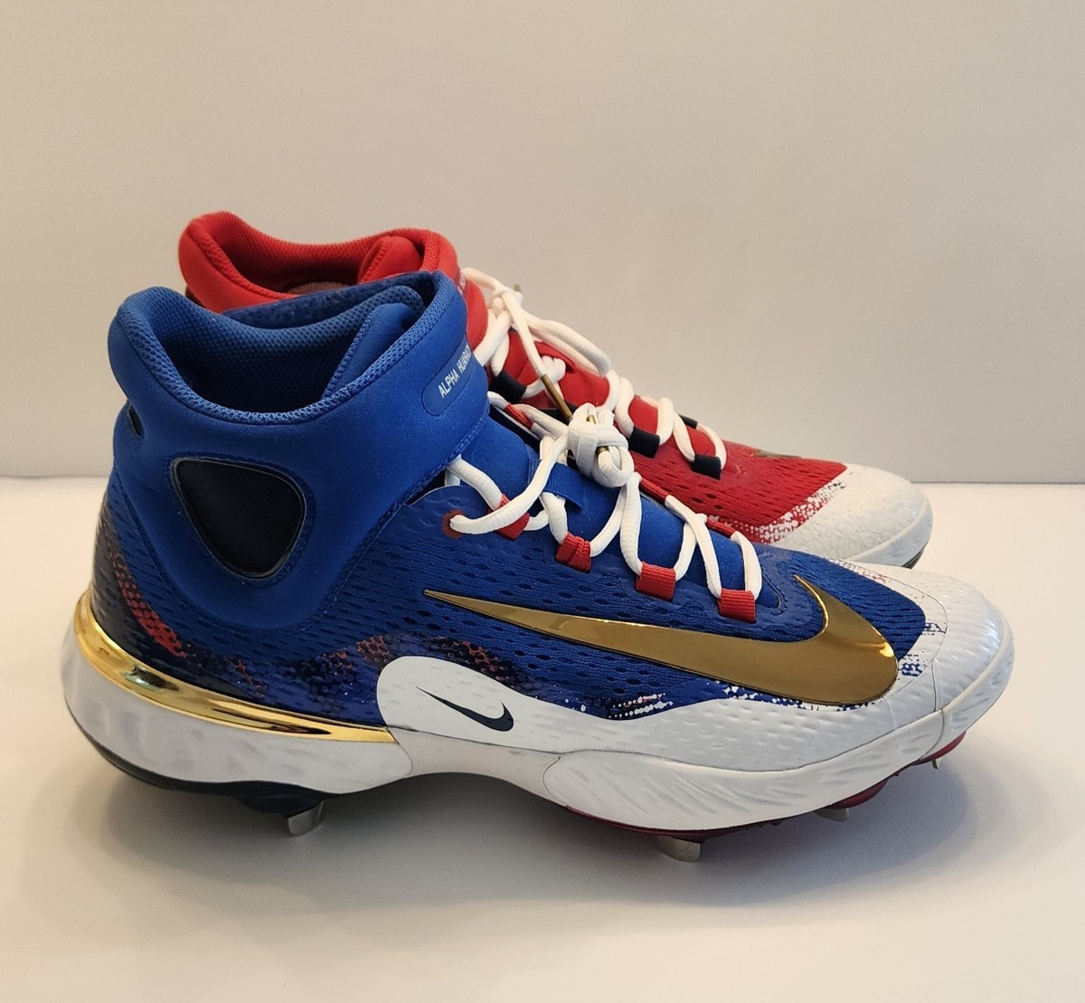 Nike Alpha Huarache Elite 4 Mid PROMO PE USA Red Blue Gold Size 12