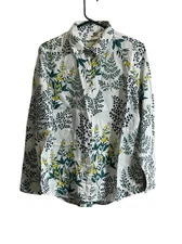 Cynthia Rowley Women’s 100% Linen White Green Floral Button Up Shirt Size M
