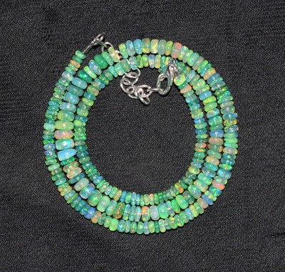 16''Natural Ethiopian Opal Wello Fire Opal Gemstone Bead Necklace