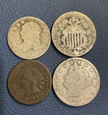 Early U.S. Coins   Bust Dime, Indian Cent, Liberty + Shield Nickel