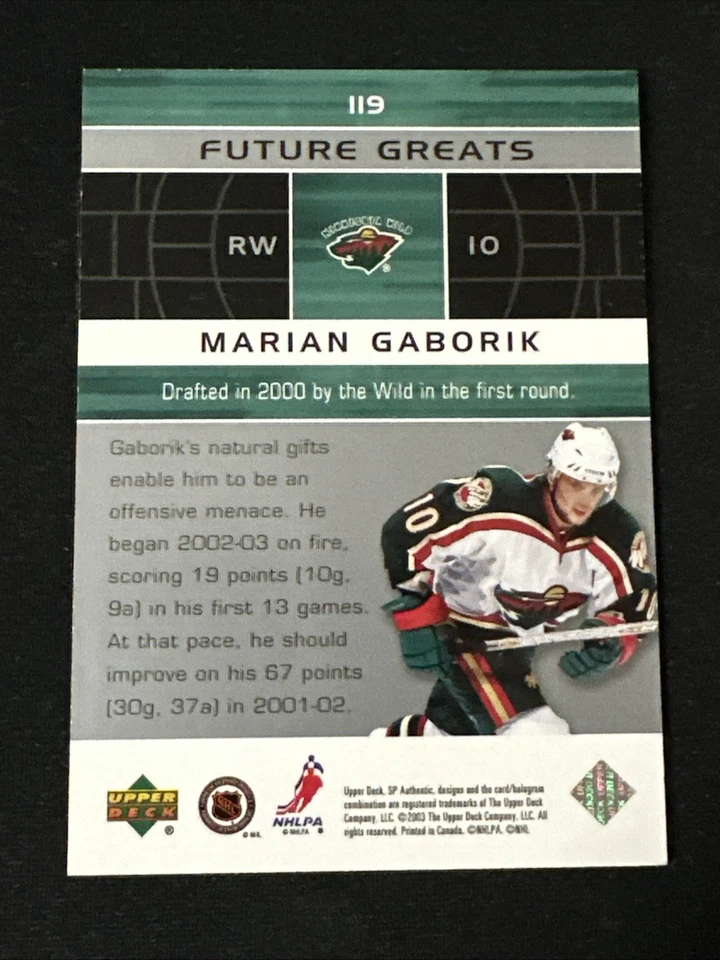 2002-03 SP Authentic Future Greats 119 Marian Gaborik Minnesota Wild - Image 2 of 2