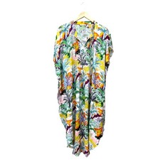 Soft Surroundings Tropical Palm Tree Beaded Kaftan Dress S/M 2FB11 Multicolor