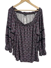 Lane Bryant Dark Damask Puff Sleeve Blouse 14/16 NWT