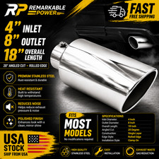 Inlet 4 Outlet 8 18 Exhaust Tip Single Layer 20 Angled Cut Rolled Edge New Inlet 4 Outlet 8 18 Exhaust Tip Single Layer 20 Angled Cut Rolled Edge New