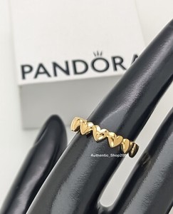Authentic 100% Authentic PANDORA 14k Gold Plated Be Love Row of Hearts Ring 163427C00