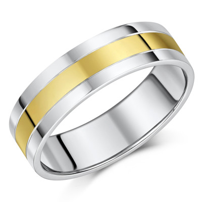 6mm 9ct Yellow Gold Silver Wedding Ring Band 