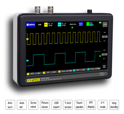 FNIRSI Digitaloszilloskop 1013D 7-Zoll-Touchpanel 2CH 100 MHz Bandbreite 1GSa/s