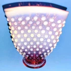 FENTON Art Fan Vase Glass Cranberry Pink White Opalescent HOBNAIL - 3½" Small