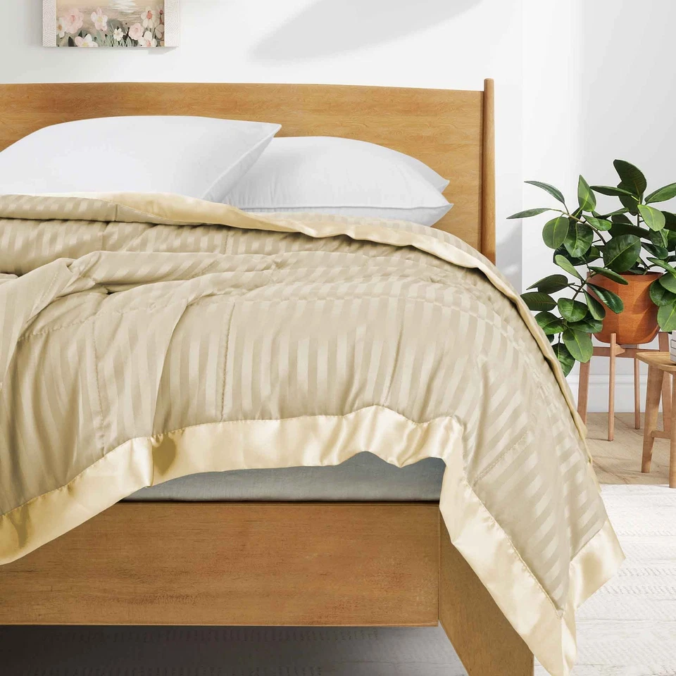 Hotel Oversized Bed Blanket Jacquard Strip Satin Edge, King or Queen Comforter - Image 4 of 4