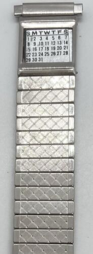 VTG REGAL MENS CALENDAR WATCH BAND SILVER Expansion Spring Bars Included 16-20mm
