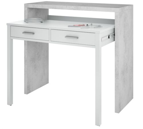 White & Concrete Effect 2 Drawer Sliding Computer Desk W99 x D36 x H88cm ARTIC
