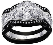 Real 925 Sterling Silver black Cubic Zirconia stones Ring Women's Band - Click1Get2 Half Price