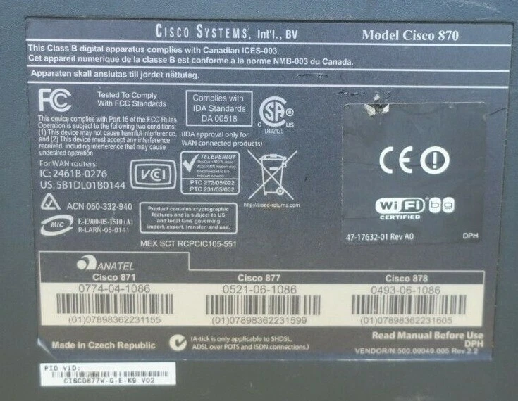  CISCO 877W-G-E-K9  877W Wireless 802.11 ADSL Integrated Services Router ISR - Image 4 of 4