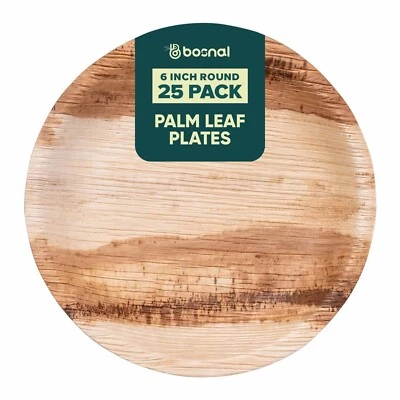Bosnal - Palm Leaf Biodegradable Plates, 6 inch, Round, 25 Pcs - Picture 1 of 5
