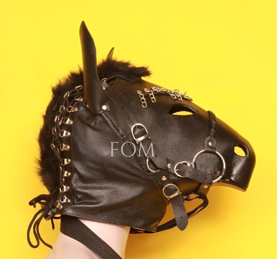 Real Leather Horse Pony Mask BDSM Horse Head Hood Halloween Mask Adult