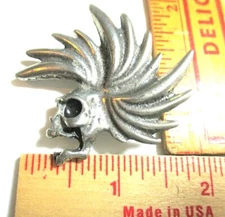 skull pin w/Spike hair unusual collectible old Punk Rocker biker vest pinback Lg