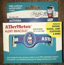 3 - Kids AllerMates ASTHMA Allergy Wristband Medical Alert ID Silicone Bracelets