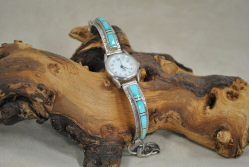Navajo Made Inlay Turquoise, Jet and Opal Watch Band - Picture 1 of 9