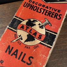 Vintage Upholsterers Nails Decorative Atlas w Box Cool Graphics USA Advertising
