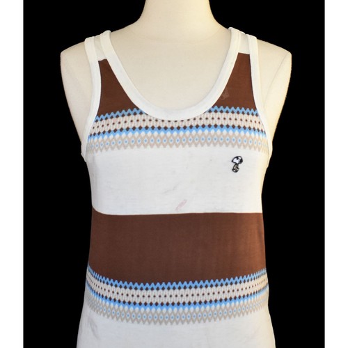 Vintage 70s Chunky Horizontal Stipe Snoopy Patch Tank Top Shirt, Size Small - Picture 4 of 9