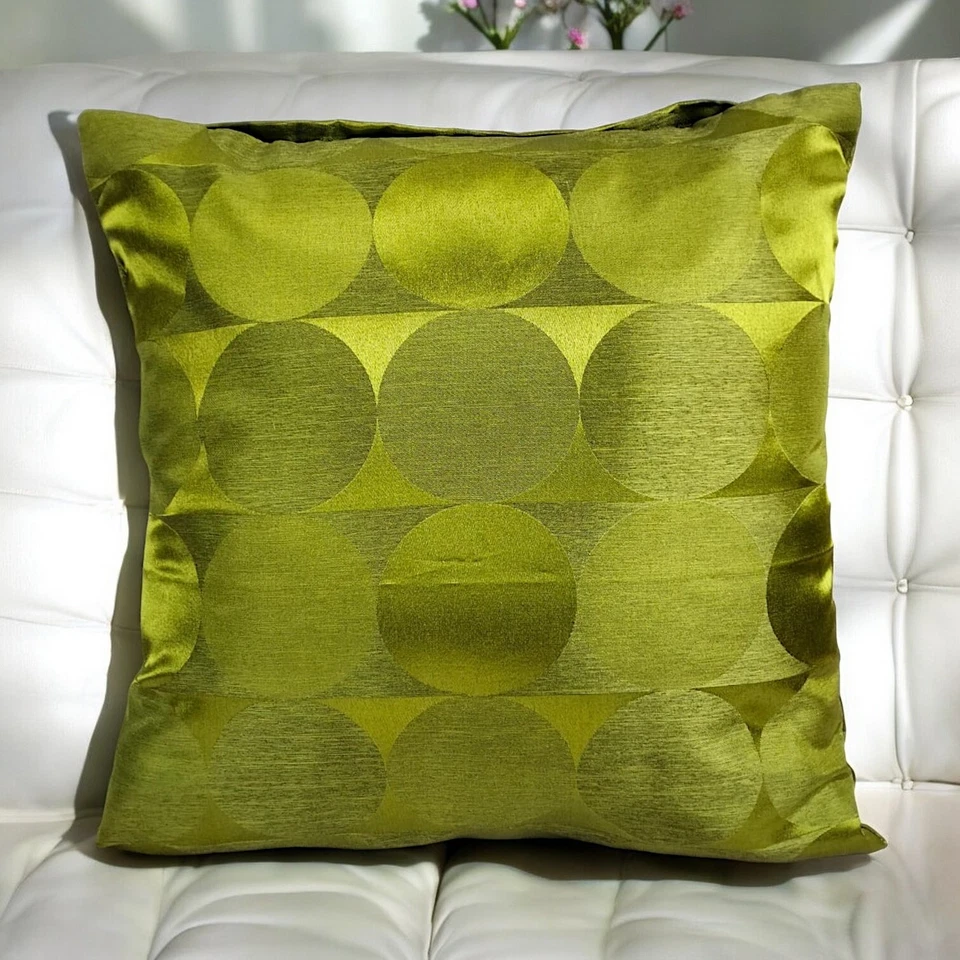 Set of 4 Green Cushions Covers 18x18" 45x45 Cm Circles Sofa Home Decorative Zip - Image 4 of 4