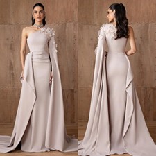 Customized Simple Jersey Pleat Flower A-line One-shoulder Long Dresses Bespoke