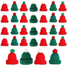 48PCS Mini Christmas Knit Hats Small Santa For Crafts Dolls Tree Ornaments