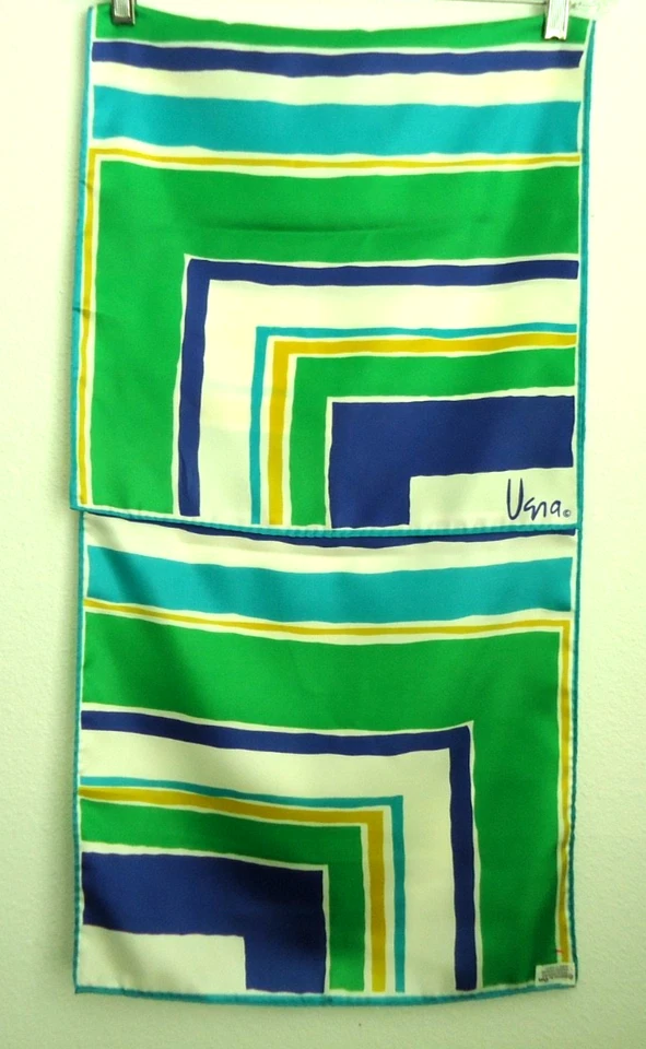 BUFANDA VINTAGE VERA VERDE BRILLANTE, AMARILLO, AZUL BLANCO ENROLLADA A MANO JAPÓN Foto 3 de 4