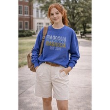 Magnolia Retro Royal Heather Sweatshirt Blue Graphic Pullover XL NWT