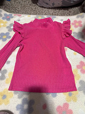 SHEIN Girls Pink Ribbed Knit Mock Neck Ruffle Pullover Sweater 8-9 Years