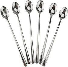 Long Handle Spoon, 9-Inch Iced Teaspoon, Set of 6, 18/10 Stainless Steel