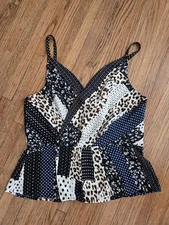 CAbi Cottagecore Cami Top Blouse Size 10 animal floral print peplum v neck 