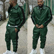 Men s Leather Tracksuit Set Genuine Leather Jacket Pant :Luxury Wear Outfit