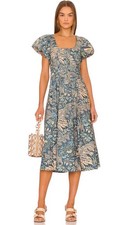 Ulla Johnson Dress Size AU 6 /US 2 Malie Midi Waimea Blue Floral Puff Sleeve