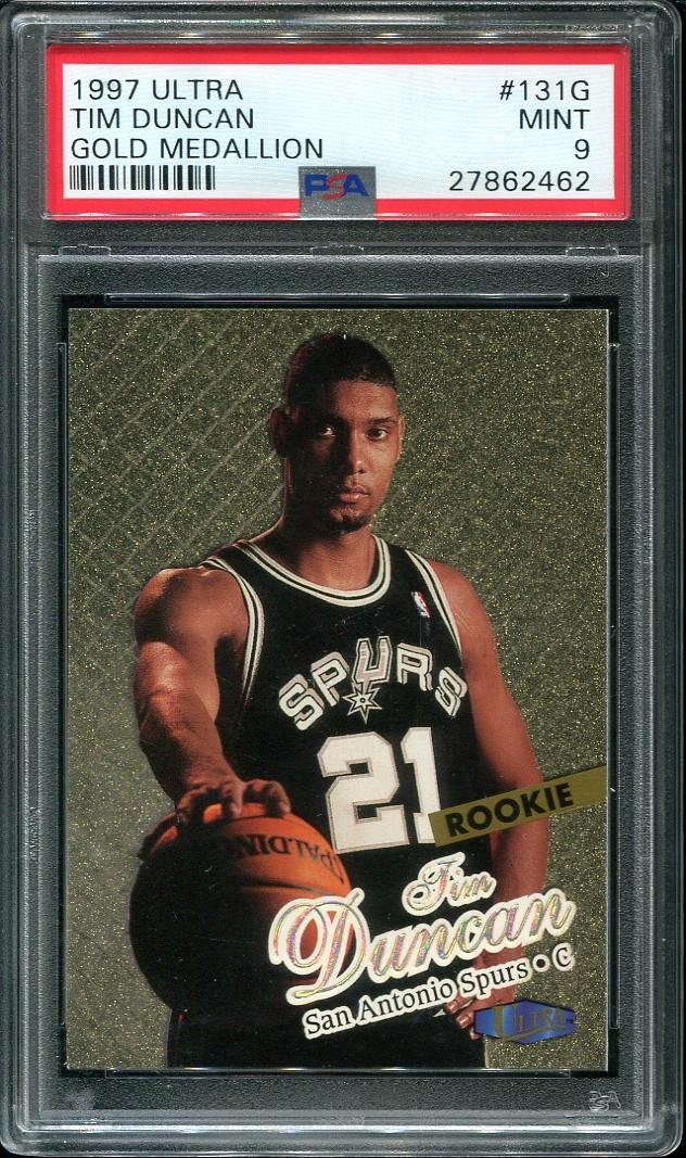 1997 Tim Duncan Rookie Card Fleer Ultra Gold Medallion #131G Spurs PSA 9