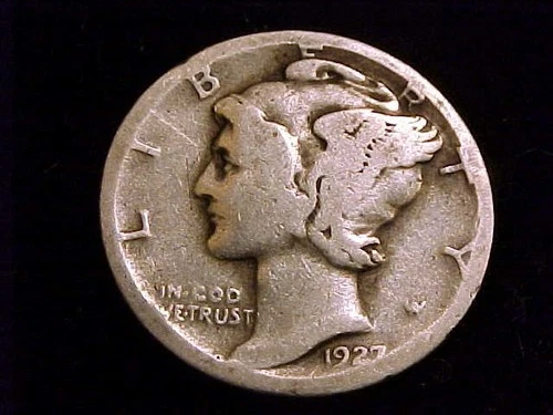 1927-D  Mercury Dime,  About Good Grade.