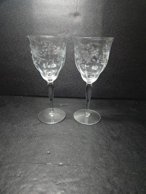 Weston Style Optic Crystal Water Goblets, Set Of 2, Floral Wine Glasses, Elegant