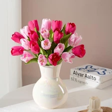 Artificial Tulips - 20 Stems Real Touch Realistic Fake Tulip Flowers Premium ...