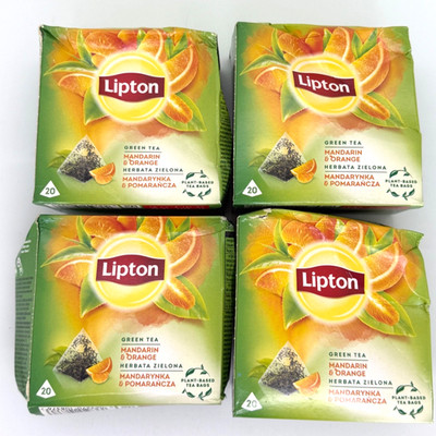 Lipton GREEN TEA: Mandarin & Orange 4 boxes /80 tea bags-DAMAGED BOX-SHIPS FREE