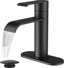FORIOUS Black Bathroom Faucet 1 Hole, Single Handle Matte Black Waterfall Bathro