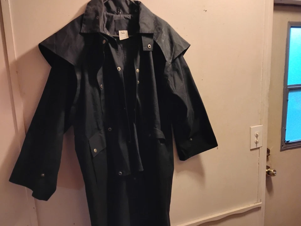 Western Duster Coat Men Medium Black Canvas Kyta Make Cowboy Unlined - Image 2 of 3