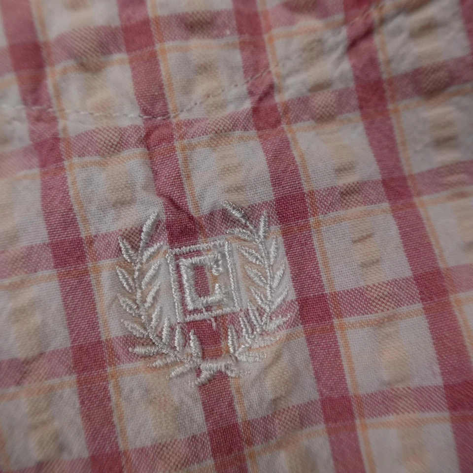 Chaps Shirt Mens L Pink White Seersucker Crest Button Up Casual Short Sleeve - Image 4 of 4