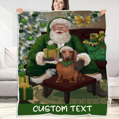 Dachshund Dog Blanket Personalized Throw Woven Fleece Sherpa Christmas NWT 
