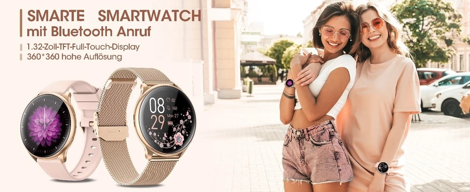 SmartWatch Damen in Roségold, Bluetooth-Anrufe, Fitnessuhr für Samsung & Apple - Bild 2 von 4