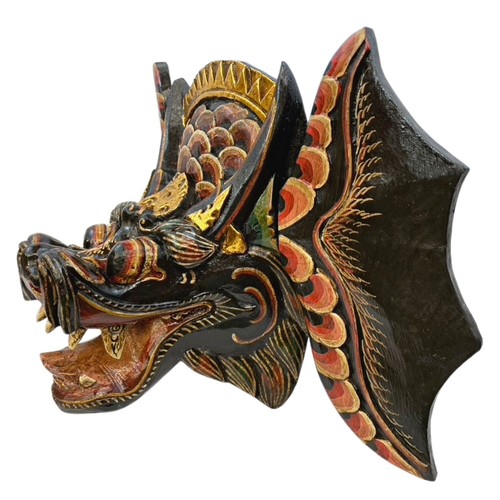 Black Winged Dragon Naga Mask Polychrome Mask Wall Balinese art hand carved - Picture 5 of 12