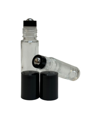 144 Pcs PLAIN 1/3 oz 10ml Glass Rollon Bottle W/BLACK Cap & Steel Roller