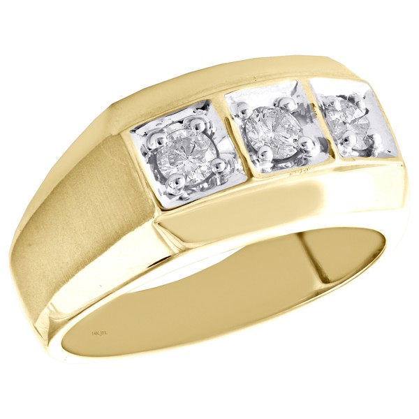 14K Gelbgold Rund Diamant 3-Stein Statement Hochzeitsband 11Mm Ring 1/2 Ct-image